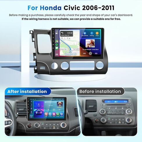 2G+64G for Honda Civic 2006-2011 Android 13 Car Stereo with Wireless Carplay Android Auto, 10.1 Inch Touch Screen Car Radio Support GPS/WiFi/Bluetooth/FM/Voice Control/SWC/Backup Camera in Saudi Arabia