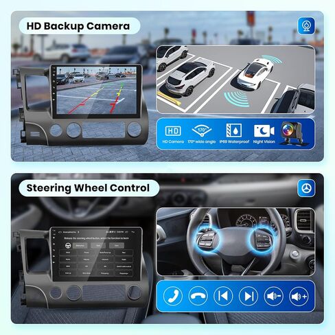 2G+64G for Honda Civic 2006-2011 Android 13 Car Stereo with Wireless Carplay Android Auto, 10.1 Inch Touch Screen Car Radio Support GPS/WiFi/Bluetooth/FM/Voice Control/SWC/Backup Camera in Saudi Arabia