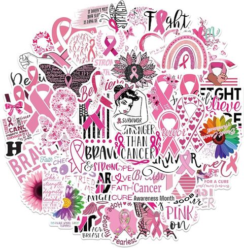 50Pcs Breast Cancer Awareness Stickers Pink Ribbon Stickers Awareness Ribbon Stickers Breast Cancer Awareness Decals for Fundraising Party Supplies Sticker for Laptop,Bumper,Skateboard,Water Bottles,Computer,Phone (Pink Ribbon) in Saudi Arabia
