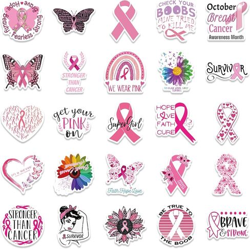 50Pcs Breast Cancer Awareness Stickers Pink Ribbon Stickers Awareness Ribbon Stickers Breast Cancer Awareness Decals for Fundraising Party Supplies Sticker for Laptop,Bumper,Skateboard,Water Bottles,Computer,Phone (Pink Ribbon) in Saudi Arabia