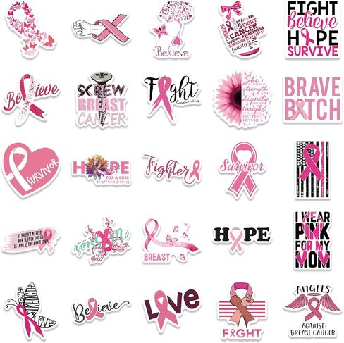 50Pcs Breast Cancer Awareness Stickers Pink Ribbon Stickers Awareness Ribbon Stickers Breast Cancer Awareness Decals for Fundraising Party Supplies Sticker for Laptop,Bumper,Skateboard,Water Bottles,Computer,Phone (Pink Ribbon) in Saudi Arabia