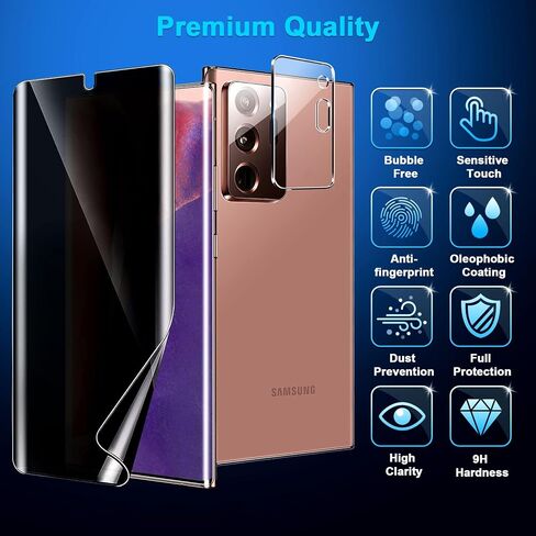 [عبوة من قطعتين+1] واقي شاشة فائق الخصوصية لهاتف Galaxy Note 20، فتح ببصمة الإصبع، طبقة شفافة عالية الدقة مضادة للتجسس لهاتف Samsung Galaxy Note 20 Ultra 5G واقي شاشة كاميرا من الزجاج المقوى in Saudi Arabia