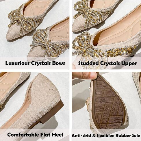 Bowknot Ballet Flats Sandals for Women Pointed Toe Dressy Crystals Shoes Comfort Light Weight Loafers Slip-ons Moccasins in Saudi Arabia