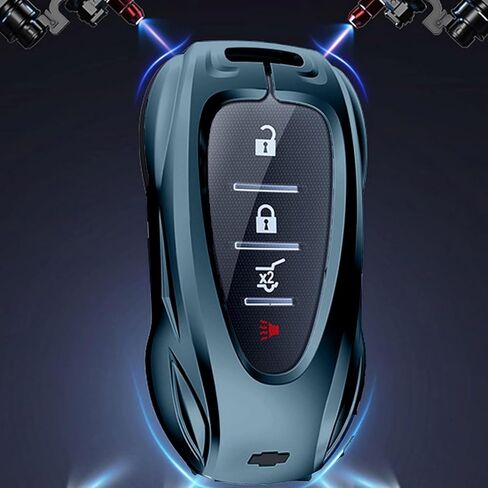 لسيارة شيفروليه تشيفي لسيارة جي إم سي (أسود) حافظة متينة من سبائك الزنك حافظة غطاء فوب عن بعد (2016-2022+) بليزر بولت كامارو كروز إكوينوكس ماليبو سونيك سبارك تراكس فولت سمارت CHEV-B in Kuwait