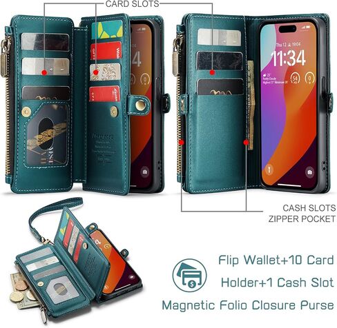 Defencase for iPhone 15 Pro Max Phone Case,【RFID Blocking】 for iPhone 15 Pro Max Wallet Case for Women Men with Card Holder Zipper PU Leather Protective Phone Cover for iPhone 15 Pro Max Case, Black in Kuwait