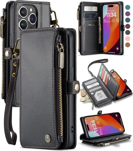 Defencase for iPhone 15 Pro Max Phone Case,【RFID Blocking】 for iPhone 15 Pro Max Wallet Case for Women Men with Card Holder Zipper PU Leather Protective Phone Cover for iPhone 15 Pro Max Case, Black in Kuwait