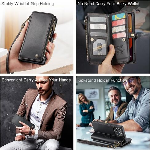 Defencase for iPhone 15 Pro Max Phone Case,【RFID Blocking】 for iPhone 15 Pro Max Wallet Case for Women Men with Card Holder Zipper PU Leather Protective Phone Cover for iPhone 15 Pro Max Case, Black in Kuwait