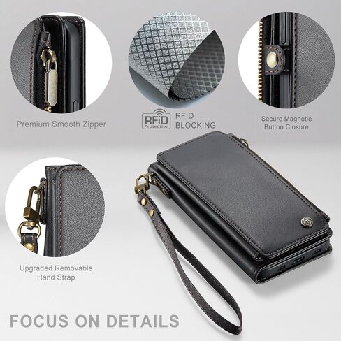 Defencase for iPhone 15 Pro Max Phone Case,【RFID Blocking】 for iPhone 15 Pro Max Wallet Case for Women Men with Card Holder Zipper PU Leather Protective Phone Cover for iPhone 15 Pro Max Case, Black in Kuwait