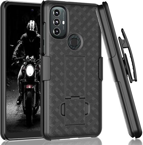Tekcoo for Moto G Power 2022 Case Holster Clip, [Tstraw] Hard Shell [Built-in Kickstand] Secure Locking Belt Swivel Clip Defender Carrying Full Body Ultra Slim Case Cover Black in Saudi Arabia