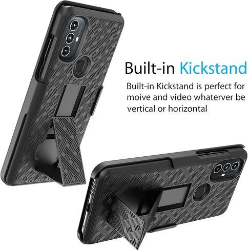 Tekcoo for Moto G Power 2022 Case Holster Clip, [Tstraw] Hard Shell [Built-in Kickstand] Secure Locking Belt Swivel Clip Defender Carrying Full Body Ultra Slim Case Cover Black in Saudi Arabia