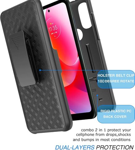 Tekcoo for Moto G Power 2022 Case Holster Clip, [Tstraw] Hard Shell [Built-in Kickstand] Secure Locking Belt Swivel Clip Defender Carrying Full Body Ultra Slim Case Cover Black in Saudi Arabia