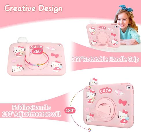 Coolden for iPad 9th 8th 7th Generation Case for Kid Girls iPad 10.2 Case with Screen Protector Kickstand Shoulder Strap Cute Cat Case Cartoon Silicone Protective Case for iPad 9th/8th/7th Gen-Pink in Kuwait