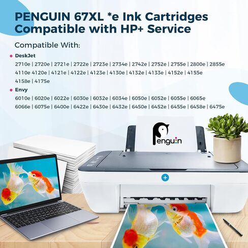 Penguin 67XL Ink Cartridges for HP Printers Deskjet 2755e 2800 2855e 4155e 2752 2723e Envy 6055 6052 Envy Pro 6458 6452 6455 Remanufactured High Yield 67 XL hp67 hp67xl 1 Color in Saudi Arabia