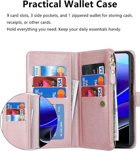 iCoverCase for Motorola Moto G Stylus 5G 2022 Wallet Case with Card Holder, Kickstand Feature PU Leather Case with Adjustable Crossbody Lanyard Magnetic Clasp Zipper Pocket Flip Cover (Rose Gold) in Saudi Arabia