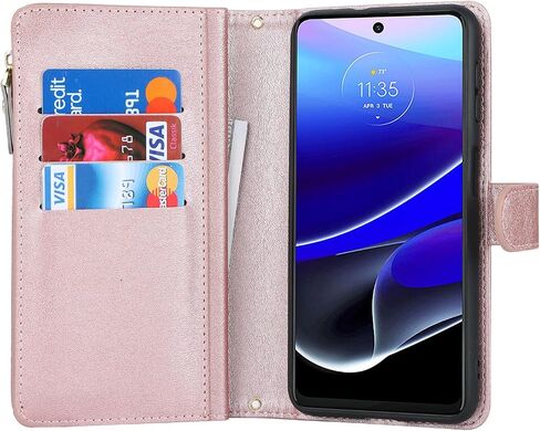 iCoverCase for Motorola Moto G Stylus 5G 2022 Wallet Case with Card Holder, Kickstand Feature PU Leather Case with Adjustable Crossbody Lanyard Magnetic Clasp Zipper Pocket Flip Cover (Rose Gold) in Saudi Arabia
