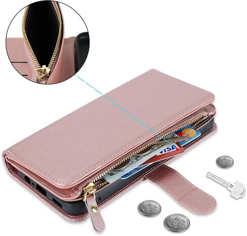 iCoverCase for Motorola Moto G Stylus 5G 2022 Wallet Case with Card Holder, Kickstand Feature PU Leather Case with Adjustable Crossbody Lanyard Magnetic Clasp Zipper Pocket Flip Cover (Rose Gold) in Saudi Arabia