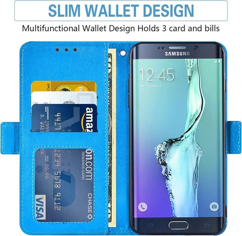 Asuwish Phone Case for Samsung Galaxy S6 Edge with Tempered Glass Screen Protector and Flower Leather Wallet Flip Cover Credit Card Holder Cell Accessories Glaxay S6edge 6s 6 S 6edge Women Men Blue in Saudi Arabia