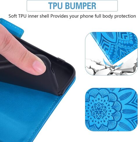 Asuwish Phone Case for Samsung Galaxy S6 Edge with Tempered Glass Screen Protector and Flower Leather Wallet Flip Cover Credit Card Holder Cell Accessories Glaxay S6edge 6s 6 S 6edge Women Men Blue in Saudi Arabia