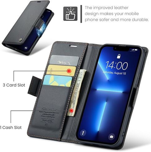 حافظة محفظة QLTYPRI لهاتف iPhone 13 Pro Max، حافظة قابلة للطي مغناطيسية من جلد البولي يوريثان الفاخر مع [حجب RFID] فتحات لبطاقة الائتمان وغطاء هاتف واقٍ مضاد للصدمات - أسود in Saudi Arabia