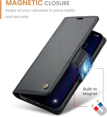 حافظة محفظة QLTYPRI لهاتف iPhone 13 Pro Max، حافظة قابلة للطي مغناطيسية من جلد البولي يوريثان الفاخر مع [حجب RFID] فتحات لبطاقة الائتمان وغطاء هاتف واقٍ مضاد للصدمات - أسود in Saudi Arabia