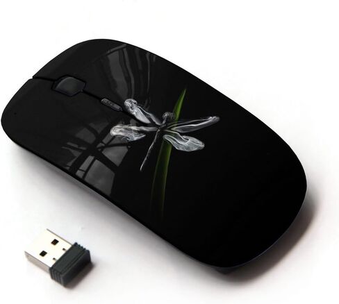 [ ماوس لاسلكي بصري 2.4G [ Dragonfly Bug Art Grass Black Simple Flying ] in Saudi Arabia