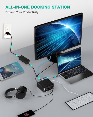 USB C Docking Station, Triple Display 17-in-1 Dock with DisplayPort, 2 HDMI, 6 USB, LAN, SD/TF Card Readers, 60W Charging, Audio in and Out, DC Input for Windows/MacOS Laptops in Saudi Arabia
