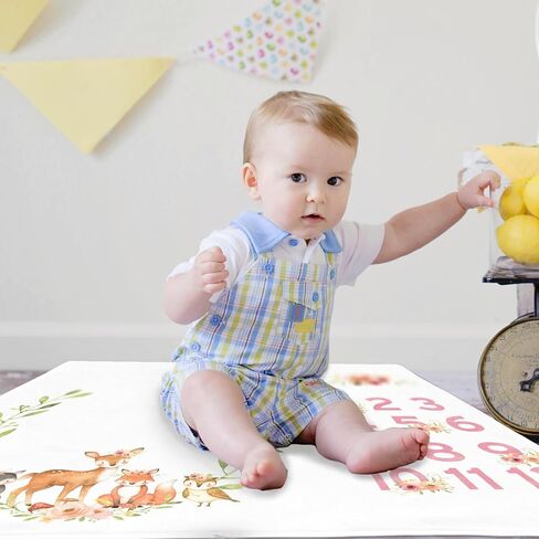 مستلزمات الأطفال من Woodland Animals، بطانية شهر الطفل لالتقاط الصور حديثي الولادة - بطانية عمر الطفل مع إطارين B34-1 in Kuwait