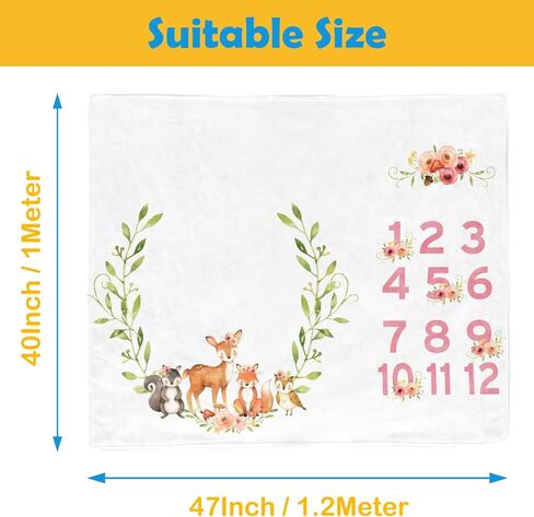 مستلزمات الأطفال من Woodland Animals، بطانية شهر الطفل لالتقاط الصور حديثي الولادة - بطانية عمر الطفل مع إطارين B34-1 in Kuwait