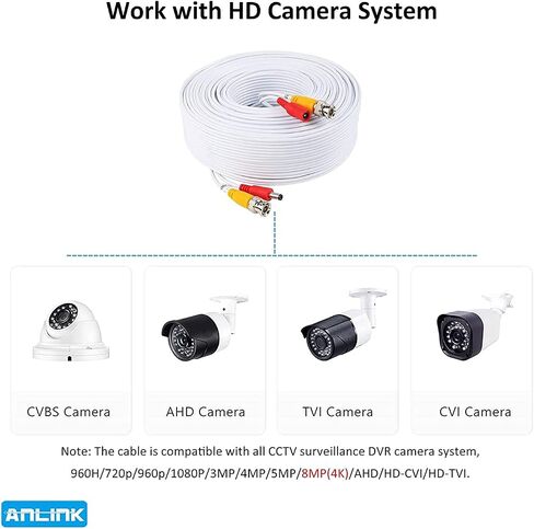 100ft/30M All-in-One BNC Video Power Cables, White BNC Extension Surveillance Camera Wires for CCTV Camera DVR NVR Systems (2PCS BNC Connectors Included) in Saudi Arabia