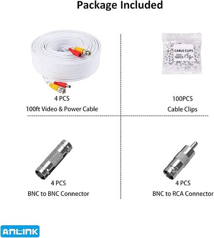 100ft/30M All-in-One BNC Video Power Cables, White BNC Extension Surveillance Camera Wires for CCTV Camera DVR NVR Systems (2PCS BNC Connectors Included) in Saudi Arabia