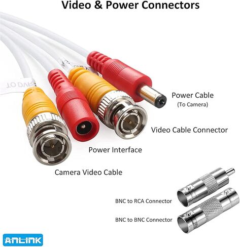 100ft/30M All-in-One BNC Video Power Cables, White BNC Extension Surveillance Camera Wires for CCTV Camera DVR NVR Systems (2PCS BNC Connectors Included) in Saudi Arabia