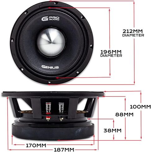 Genius Audio GPRO-M178 8", 600 Watts Max - 300 Watts RMS, High Power Pro Audio Midrange Speakers, Aluminium Bullet Car Audio Speaker, Ferrite Magnet, 4 Ohm, Reinforced Paper Cone (1 Speaker) in Saudi Arabia