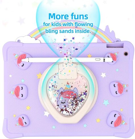 [Super Cute Rainbow Handle Unicorn Case] Kids 9.7 Inch iPad Air 1st Gen, 2018 iPad 6th Gen / 2017 iPad 5th Gen Pop it Case Cover for Kids Girls with Hand Strap and 360° Rotating Stand - Purple in Saudi Arabia