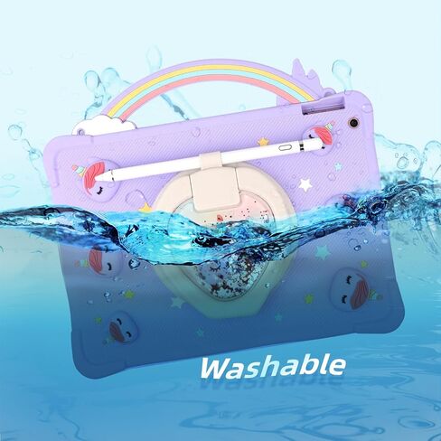 [Super Cute Rainbow Handle Unicorn Case] Kids 9.7 Inch iPad Air 1st Gen, 2018 iPad 6th Gen / 2017 iPad 5th Gen Pop it Case Cover for Kids Girls with Hand Strap and 360° Rotating Stand - Purple in Saudi Arabia