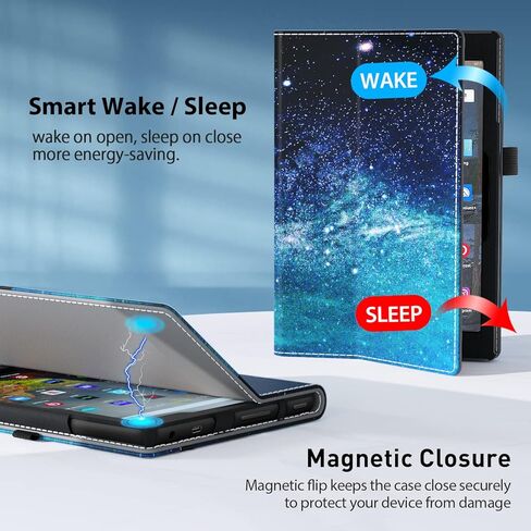 VORI Case for All-New Amazon Fire 7 Tablet (Only fit 12th Generation, 2022 Release), Slim Vegan Leather Folio Stand Smart Cover with Hand Strap and Auto Wake/Sleep for Kindle Fire 7" Tablet, Black in Kuwait