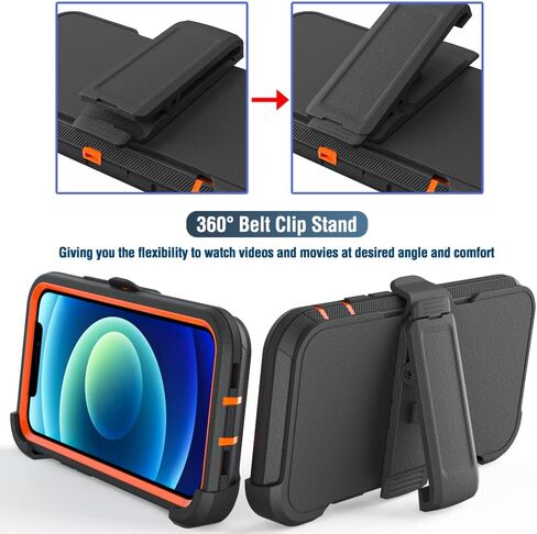 Case for iPhone 12 & 12 Pro with Clip, Heavy-Duty Tough Rugged Shockproof Drop Protective Cover Phone Cases, Black+Orange in Saudi Arabia