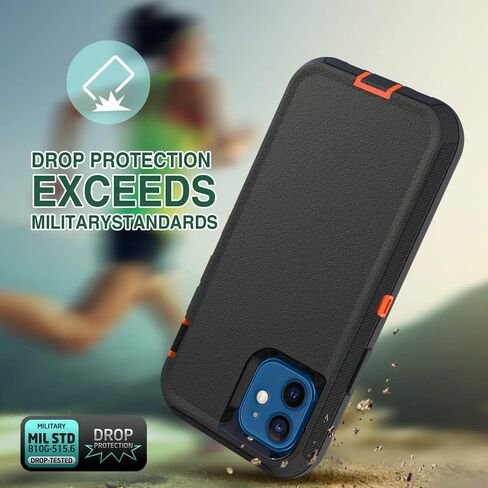 Case for iPhone 12 & 12 Pro with Clip, Heavy-Duty Tough Rugged Shockproof Drop Protective Cover Phone Cases, Black+Orange in Saudi Arabia