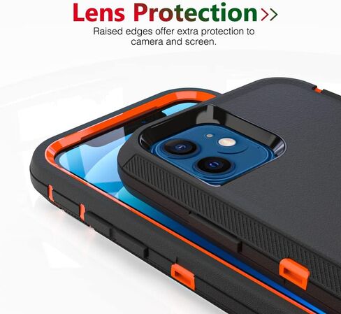 Case for iPhone 12 & 12 Pro with Clip, Heavy-Duty Tough Rugged Shockproof Drop Protective Cover Phone Cases, Black+Orange in Saudi Arabia