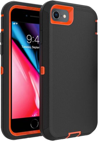 Case for iPhone 12 & 12 Pro with Clip, Heavy-Duty Tough Rugged Shockproof Drop Protective Cover Phone Cases, Black+Orange in Saudi Arabia