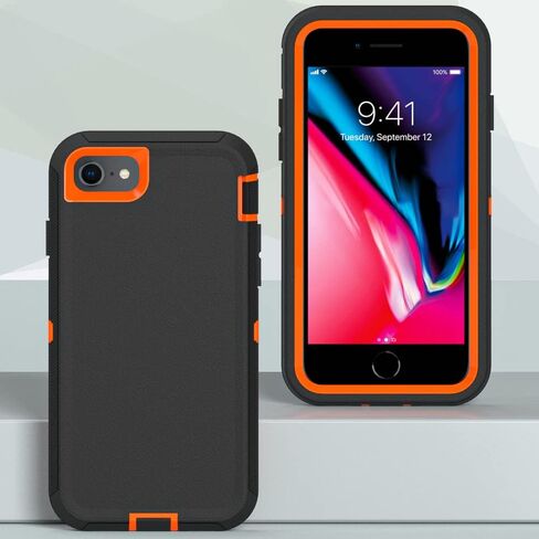 Case for iPhone 12 & 12 Pro with Clip, Heavy-Duty Tough Rugged Shockproof Drop Protective Cover Phone Cases, Black+Orange in Saudi Arabia