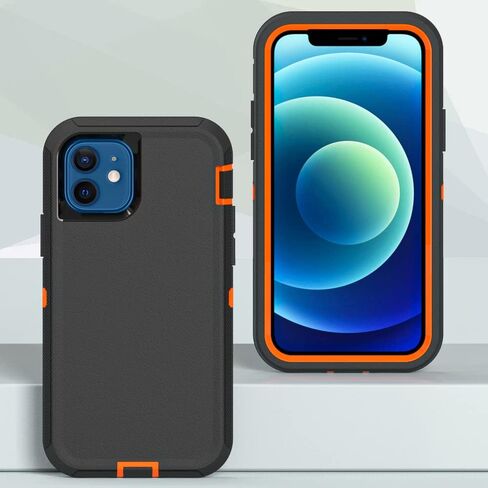 Case for iPhone 12 & 12 Pro with Clip, Heavy-Duty Tough Rugged Shockproof Drop Protective Cover Phone Cases, Black+Orange in Saudi Arabia