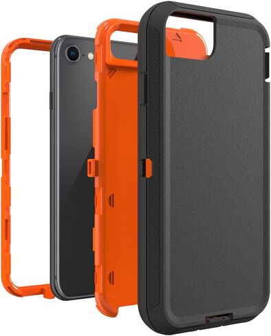 Case for iPhone 12 & 12 Pro with Clip, Heavy-Duty Tough Rugged Shockproof Drop Protective Cover Phone Cases, Black+Orange in Saudi Arabia
