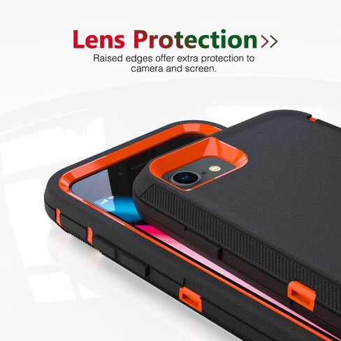 Case for iPhone 12 & 12 Pro with Clip, Heavy-Duty Tough Rugged Shockproof Drop Protective Cover Phone Cases, Black+Orange in Saudi Arabia