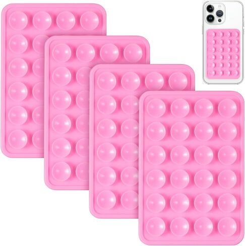 4PCS Silicone Suction Phone Case Mount, Hands-Free Phone Accessories Holder, Durable Strong Grip Holder for Selfies and Videos, Silicon Phone Stand for Cell Phone(Pink) in Saudi Arabia