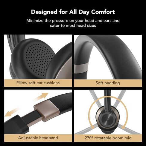 NUROUM Bluetooth Headset with Mic, Environmental Noise Canceling Microphones,On Ear Wireless Headset for PC/Computer/Mobile, Dongle/Bluetooth/USB for Zoom/Skype HP30 in Saudi Arabia