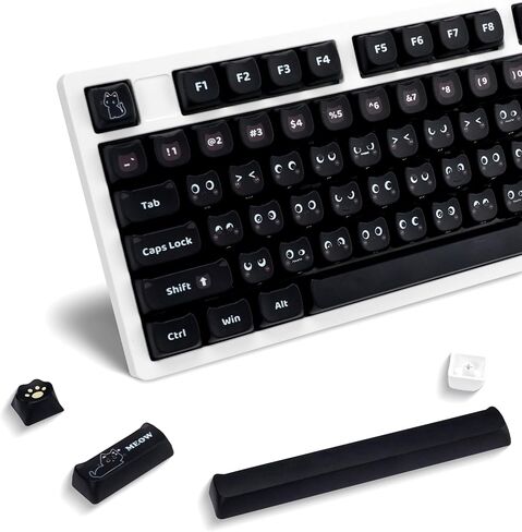 HITIME XVX Meow Meow Keycaps Set, Dye-Sublimation Cute PBT Keycaps, MAO Profile Cat Key caps, 143 Keys Custom Keyboard Keycaps for 61/64/68/84/87/100/104/108 Cherry MX Mechanical Keyboard in Kuwait