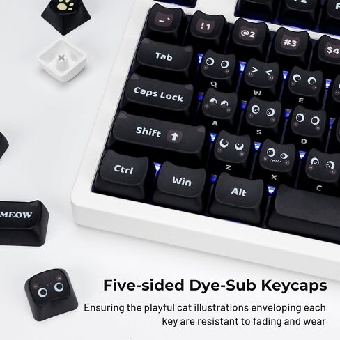 HITIME XVX Meow Meow Keycaps Set, Dye-Sublimation Cute PBT Keycaps, MAO Profile Cat Key caps, 143 Keys Custom Keyboard Keycaps for 61/64/68/84/87/100/104/108 Cherry MX Mechanical Keyboard in Kuwait