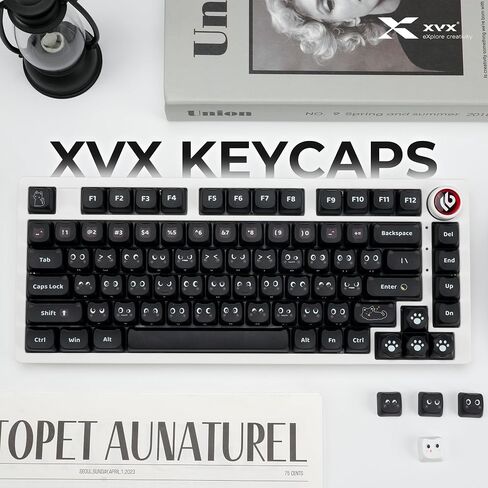 HITIME XVX Meow Meow Keycaps Set, Dye-Sublimation Cute PBT Keycaps, MAO Profile Cat Key caps, 143 Keys Custom Keyboard Keycaps for 61/64/68/84/87/100/104/108 Cherry MX Mechanical Keyboard in Kuwait