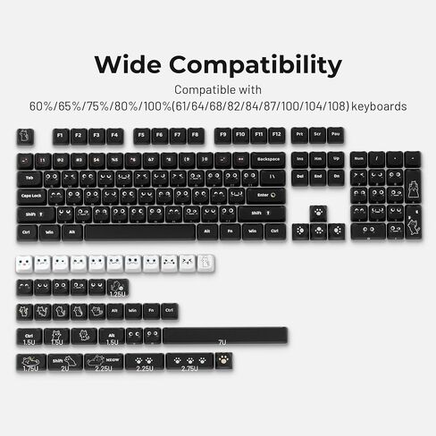 HITIME XVX Meow Meow Keycaps Set, Dye-Sublimation Cute PBT Keycaps, MAO Profile Cat Key caps, 143 Keys Custom Keyboard Keycaps for 61/64/68/84/87/100/104/108 Cherry MX Mechanical Keyboard in Kuwait