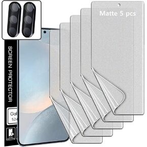 [5+2] 5 Anti-glare(matte) TPU film Screen protector + 2 Lens Protector compatible with Samsung Galaxy S24 Ultra 5G 2024 Easy to Install TPU Film screen protector Scratch Resistant [Perfect Fit for 3D